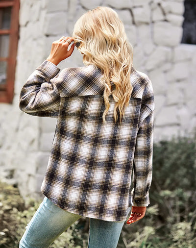 Plaid Print Long Sleeve Buttoned Up Shacket
