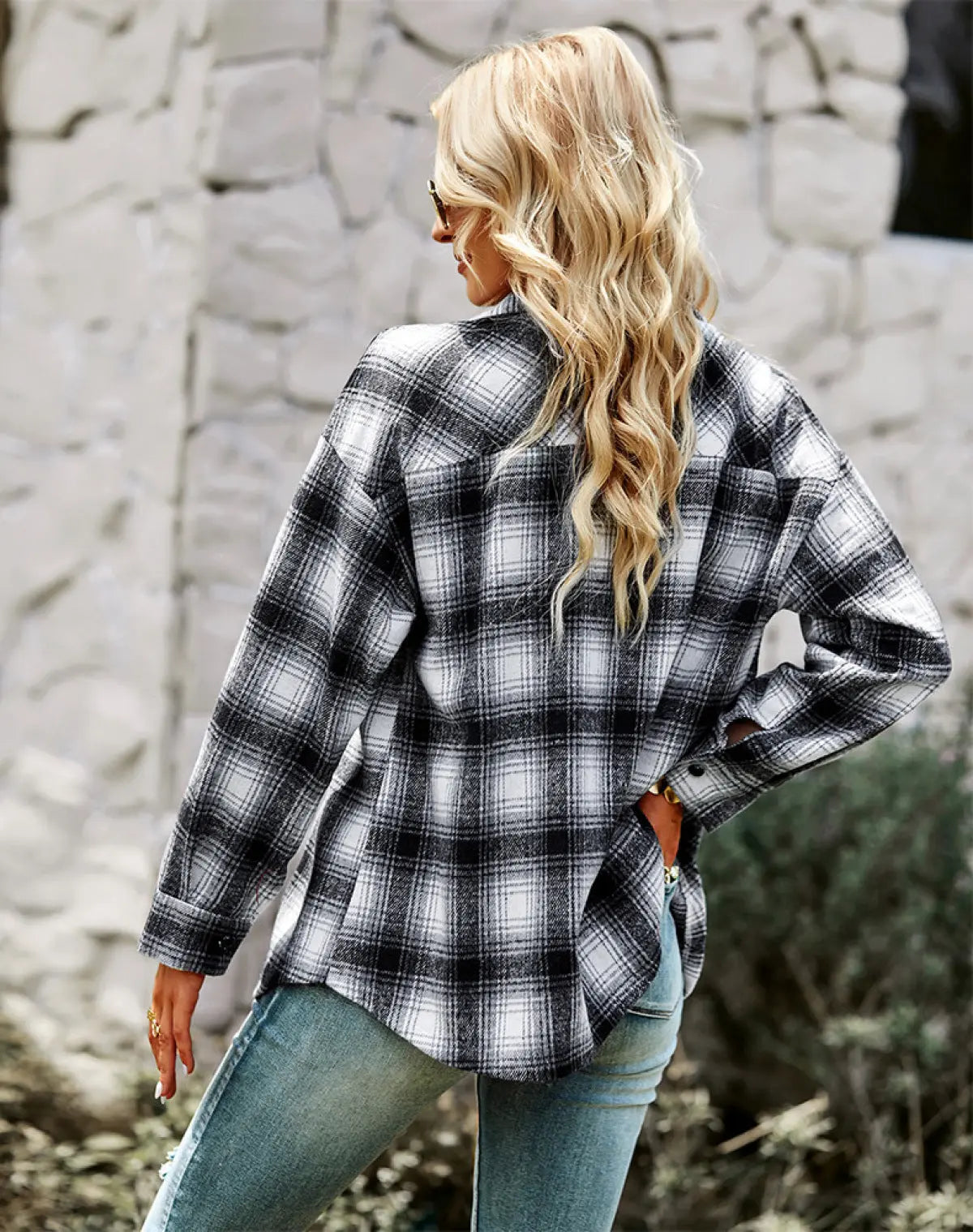 Plaid Print Long Sleeve Buttoned Up Shacket