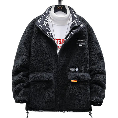 Positive anti-two-sided lamb, cotton clothes men and women INS tide card couple stand collar jacket