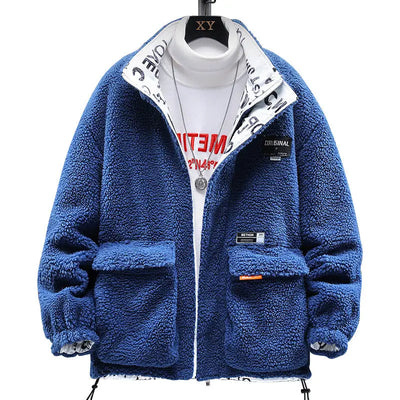 Positive anti-two-sided lamb, cotton clothes men and women INS tide card couple stand collar jacket