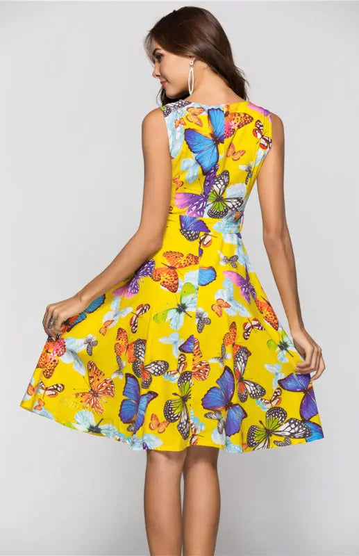 Printed Butterfly A Big Swing Dress