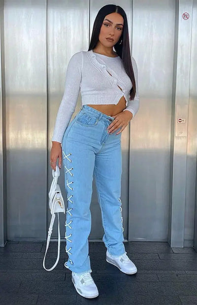 Sexy, High-Waisted, Washed, Stylish, Corded, Corseted Jeans