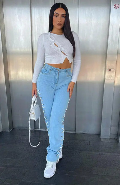 Sexy, High-Waisted, Washed, Stylish, Corded, Corseted Jeans