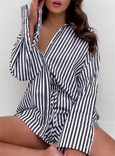 Striped Contrast Color Long Sleeve Shirt