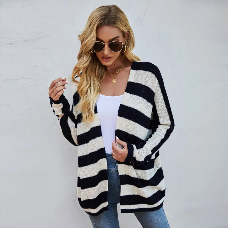 Striped Knitted Cardigan Long Sleeve