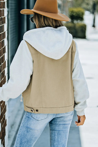 Two-Tone Spliced Denim Sherpa Hooded Jacket Rite Choice Clothing