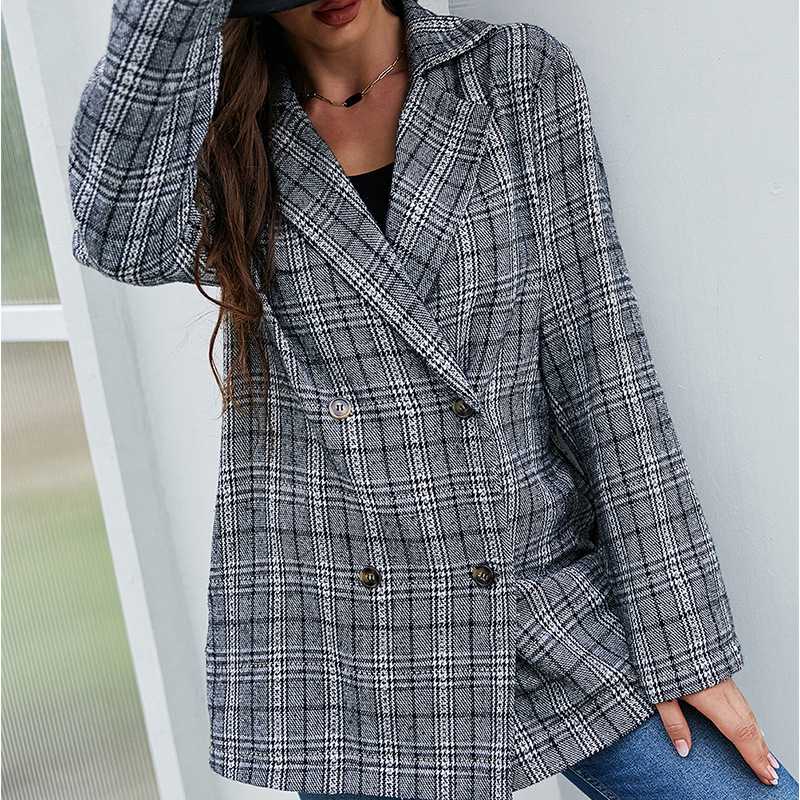 Women's Double-Breasted Plaid Blazer Rite Choice Clothing