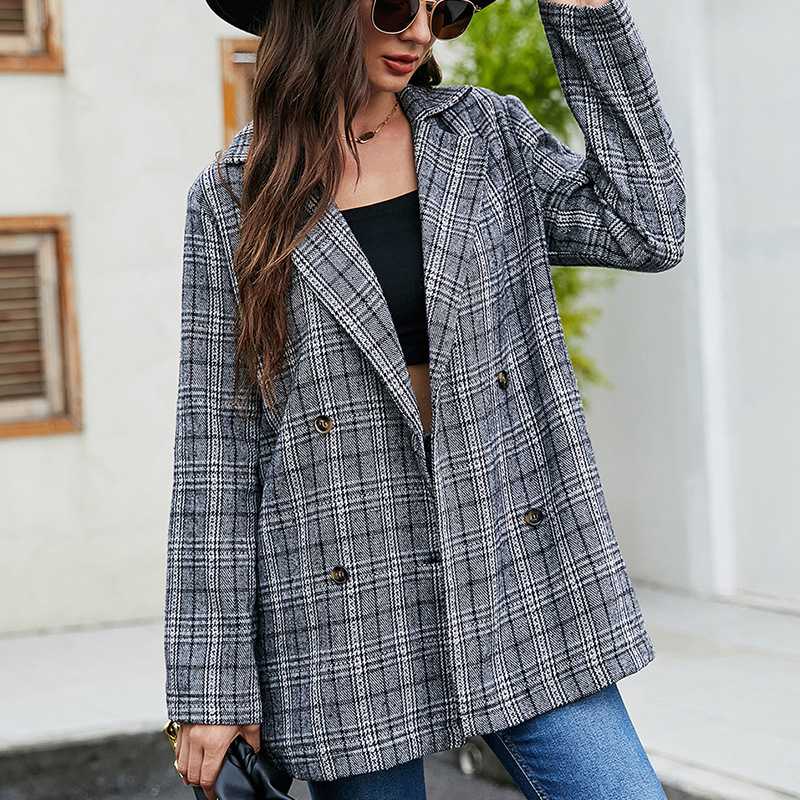 Women's Double-Breasted Plaid Blazer Rite Choice Clothing