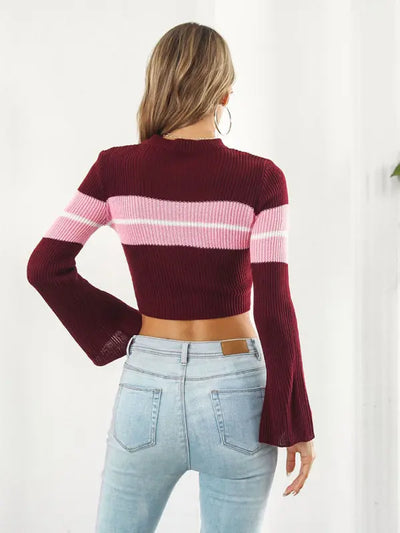 Women's Striped Contrast Cropped Sweater
