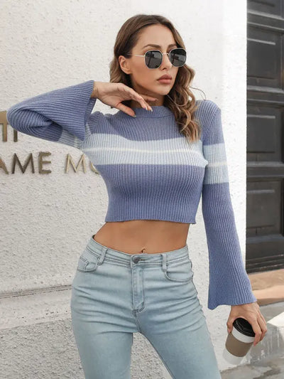Women's Striped Contrast Cropped Sweater