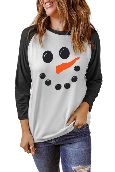 and White Color Block Long Sleeve Christmas T Shirt